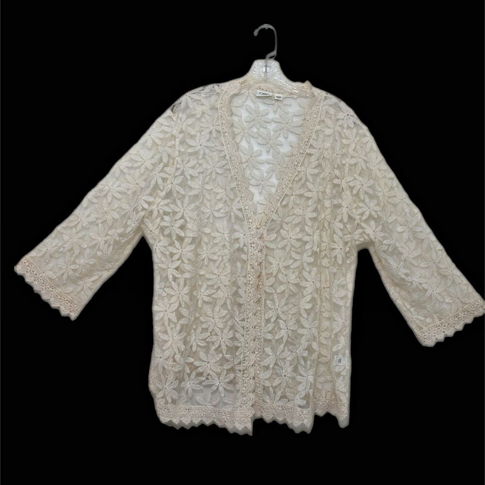Womens Floral Lace Crochet Cardigan 24W Topper Coverup Cottagecore Capsule